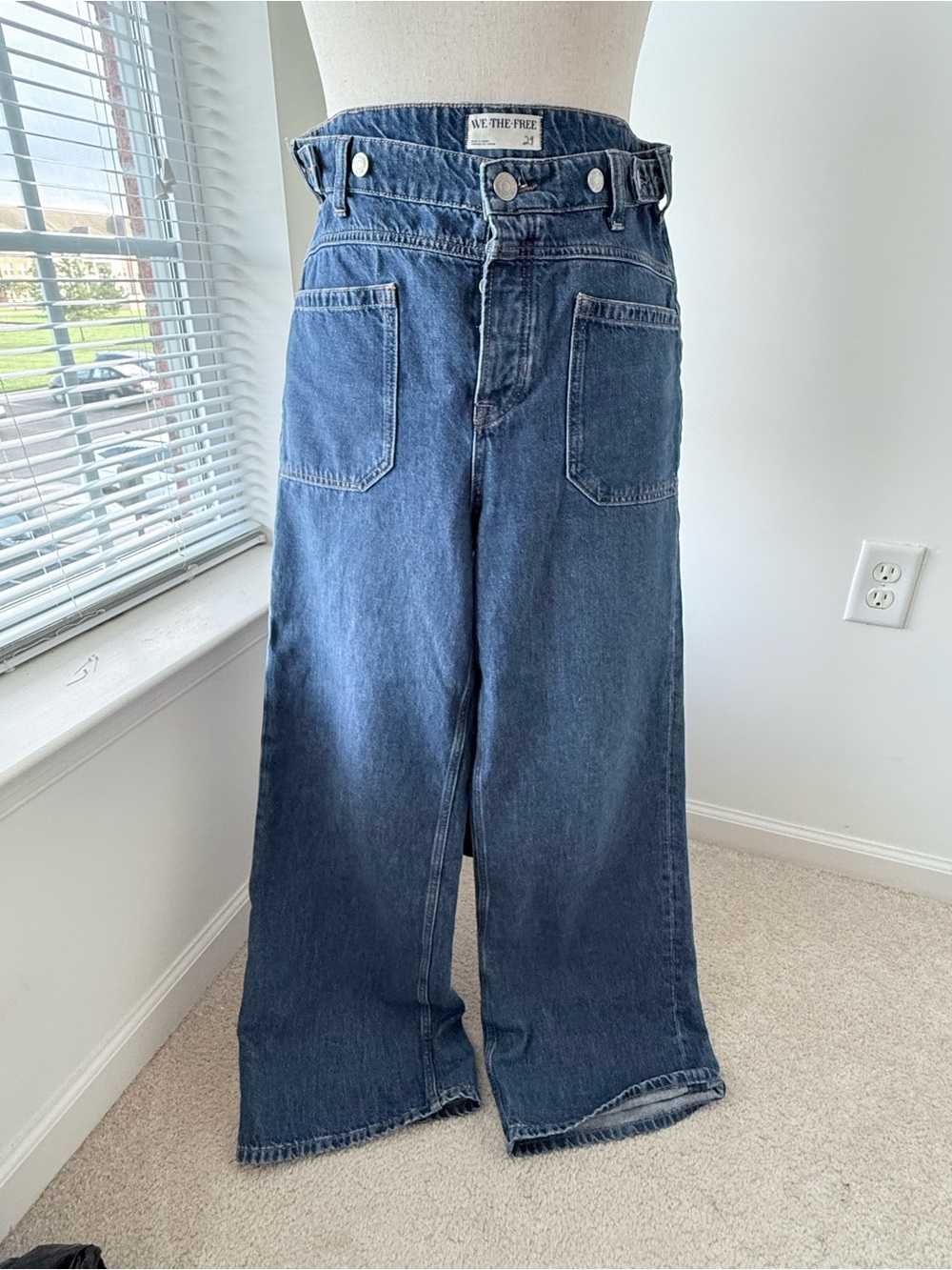 Free People Palmer Cuffed Wide-Leg Jeans - Indigo Blue